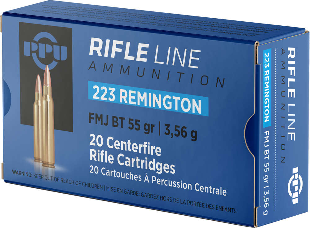 Ammunition TR&Z USA Trading Corp. 1282 ft lbs 223Rem PPU PP223F1     223          55 FMJBT        20/50 • Model: 1282 ft lbs